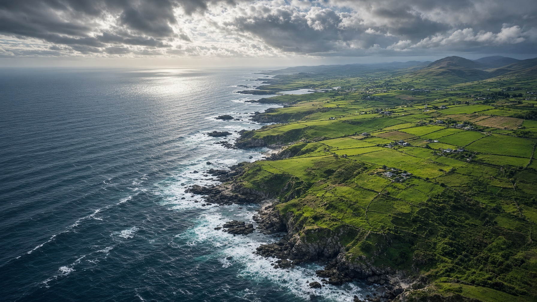 High-altitude aerial of the Wild Atlantic Way coastline
